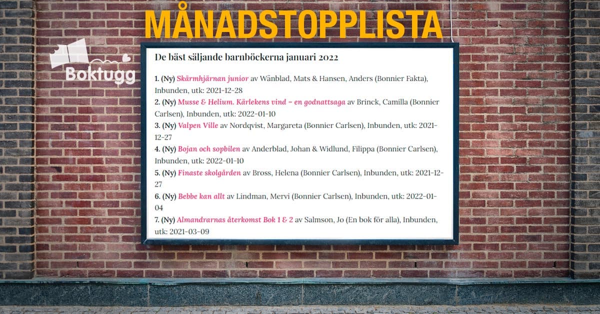 topplista barnböcker januari 2022