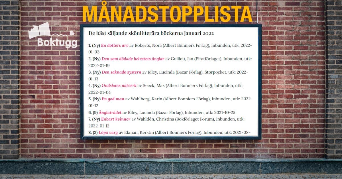 topplista januari skönlitteratur romaner 2022