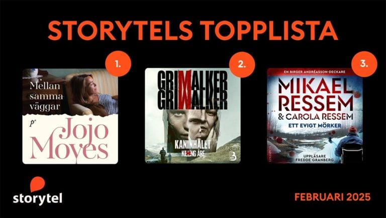 Storytel dominerar topplistan i februari – 9 av 10 titlar från egna förlag