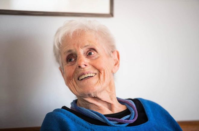 Elsie Johansson, författare, när hon fyllde 90 år 2021. Foto: Carl-Olof Zimmerman/TT.