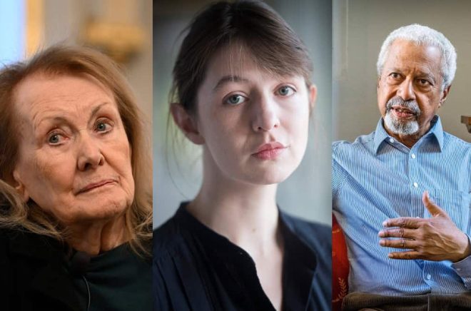 Annie Ernaux, Sally Rooney och Abdulrazak Gurnah har skrivit på ett upprop mot israeliska kulturinstitutioner. Arkivbild: Anders Wiklund/TT, Fredrik Sandberg/TT, Claudio Bresciani/TT.