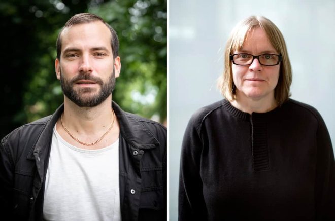 Andrzej Tichy och Lotta Lotass är nominerade till Nordiska rådets litteraturpris. Bilden på Lotass är tagen 2009. Foto: Jonas Lindstedt/TT och Björn Larsson Rosvall /TT