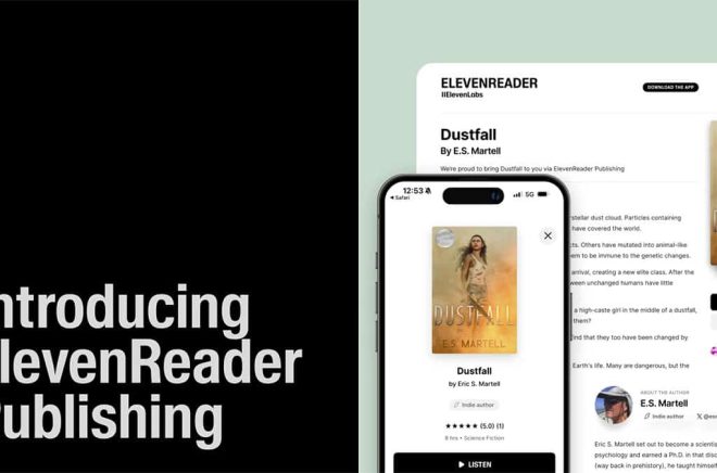 ElevenReader Publishing, som möjliggör för författare att snabbt och kostnadsfritt omvandla sina verk till professionella ljudböcker, enligt ElevenLabs.