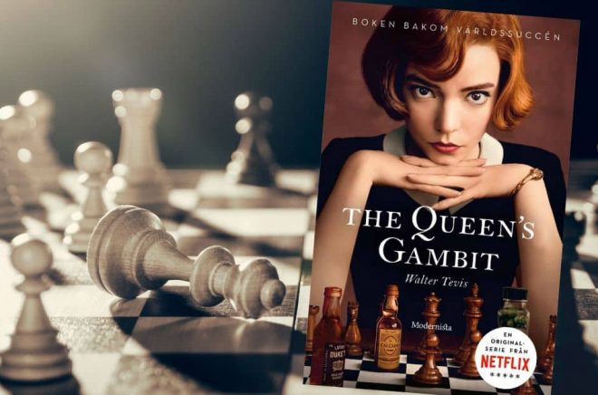 Har du sett serien The Queen's Gambit på Netflix? Snart kan du läsa boken också. Bakgrund: Istock. Omslag: Modernista.