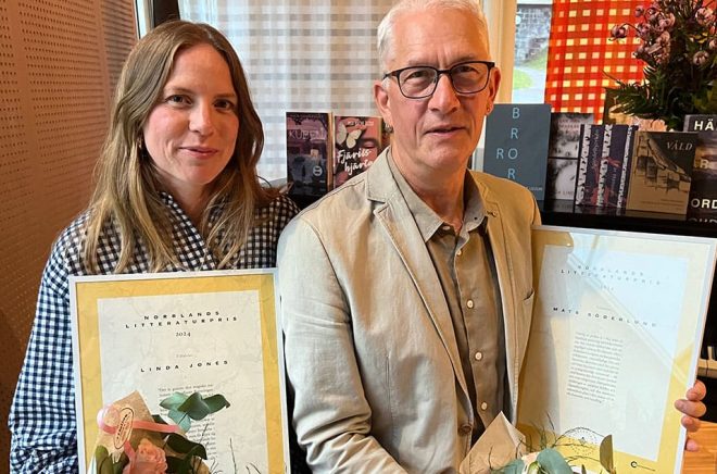 Vinnare av Norrlands litteraturpris 2024:  Linda Jones och Mats Söderlund. Pressbild.