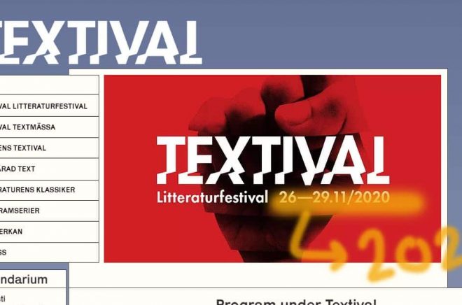 Litteraturfestivalen Textival flyttas till nästa år. Bildmontage: Boktugg.