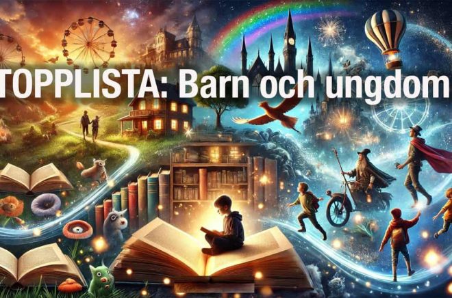 De 100 mest sålda barn- och ungdomsböckerna under perioden. Illustration: Dall-E. Prompt: Boktugg.